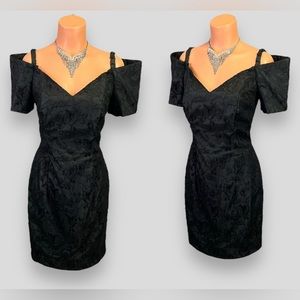 Little Vintage 80s Black Floral Lace Off The Shoulder Party Prom Dress 12